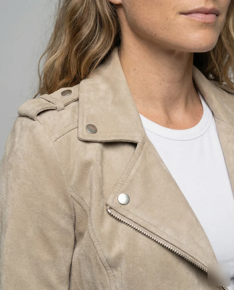 Damen Bikerjacke Kapuze Asymmetrischer Reißverschluss