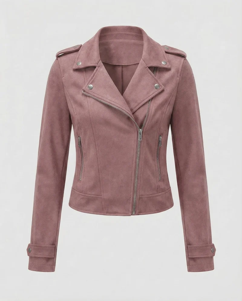 Damen Bikerjacke Kapuze Asymmetrischer Reißverschluss
