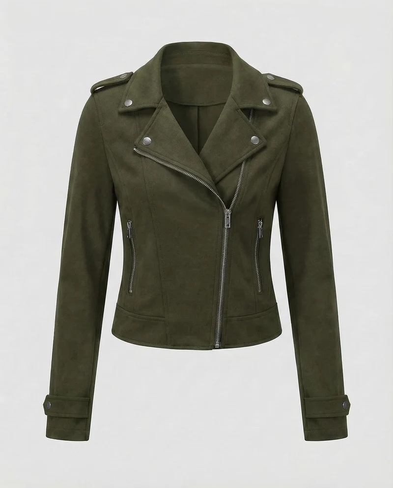 Damen Bikerjacke Kapuze Asymmetrischer Reißverschluss