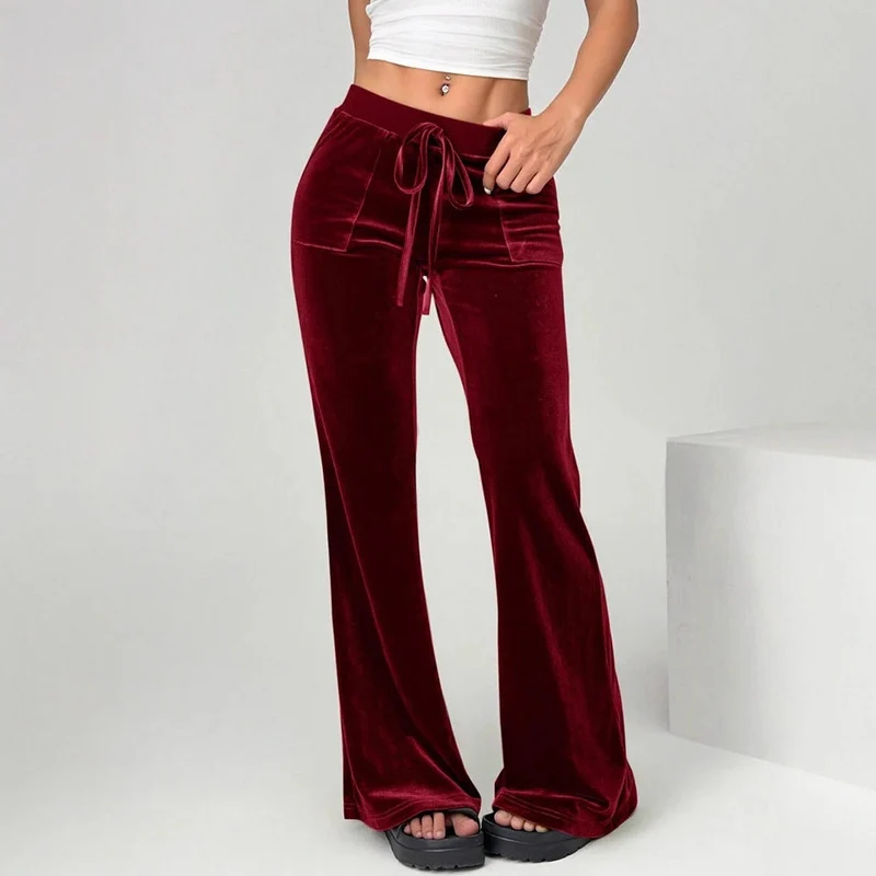 Damen Velours Freizeithose mit elastischem Bund und Taschen
