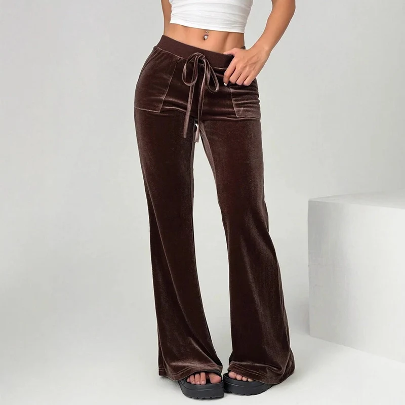Damen Velours Freizeithose mit elastischem Bund und Taschen