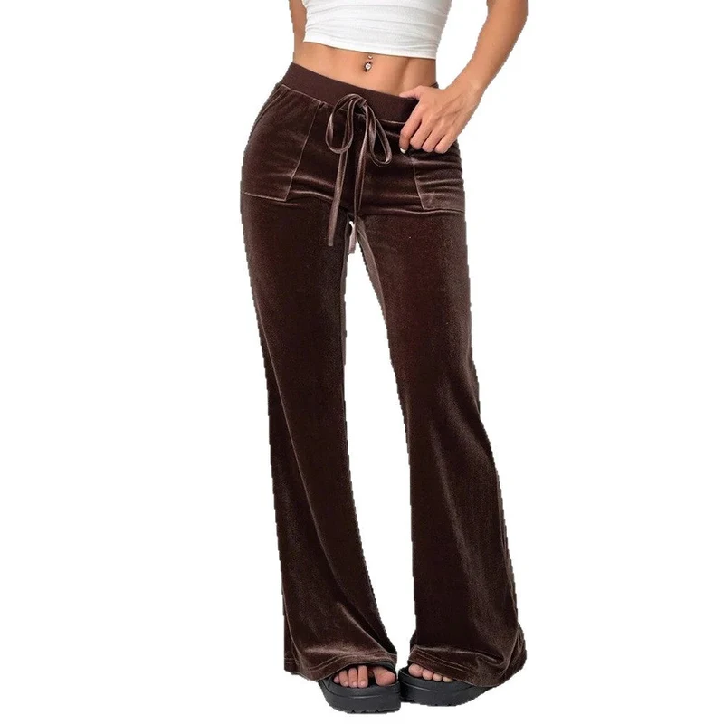 Damen Velours Freizeithose mit elastischem Bund und Taschen