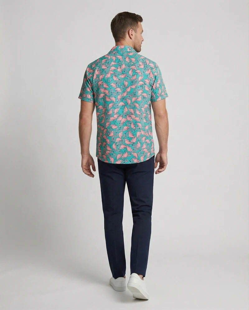 Herren nan luftig-leichtes Viskose-Resorthemd mit Flamingo-Allover-Print, Reverskragen und legerer Passform Nord Taschen