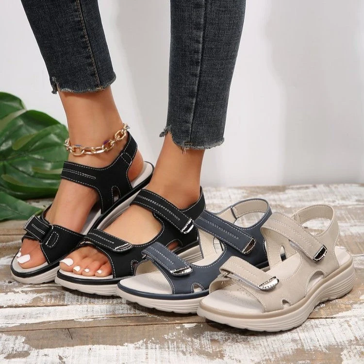 Damen Bequeme Sandalen mit verstellbaren Klettverschlüssen und anatomischem Fußbett