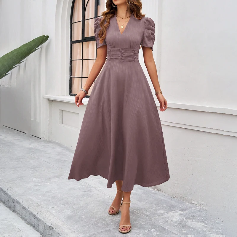 Damen Maxikleid mit elegant verarbeiteten Puffärmeln und taillierter Silhouette Nord Taschen
