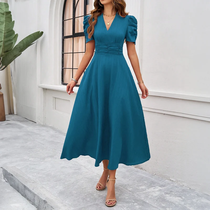 Damen Maxikleid mit elegant verarbeiteten Puffärmeln und taillierter Silhouette Nord Taschen