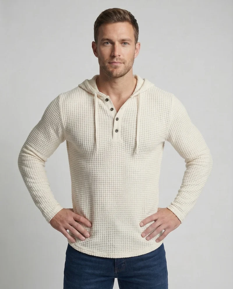 Herren Henleyshirt Waffelstrick