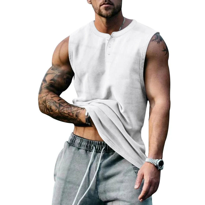 Herren ärmelloses Henley-Shirt mit Knopfleiste und weichem Baumwollmix Nord Taschen