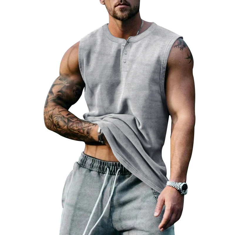 Herren ärmelloses Henley-Shirt mit Knopfleiste und weichem Baumwollmix Nord Taschen