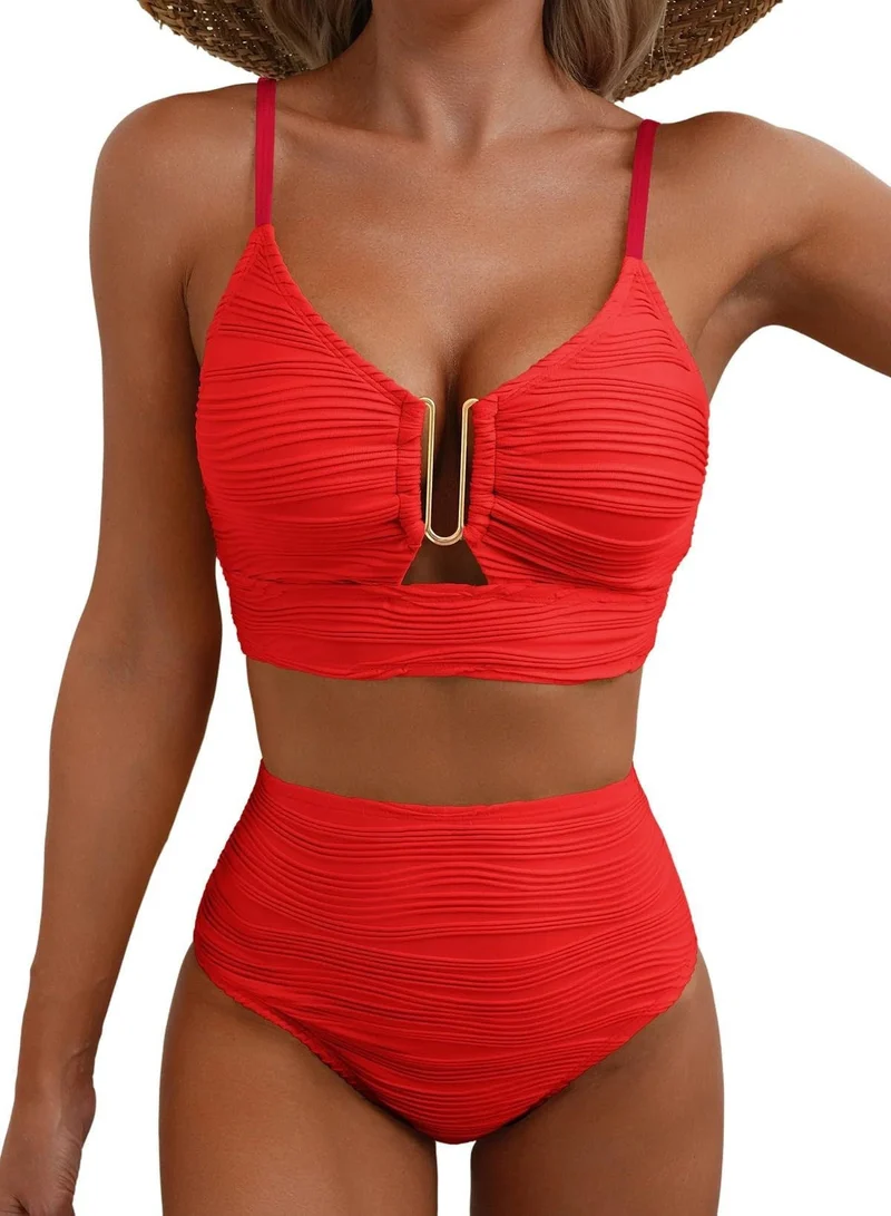 Damen Hochgeschnittener Bikini mit Raffungen