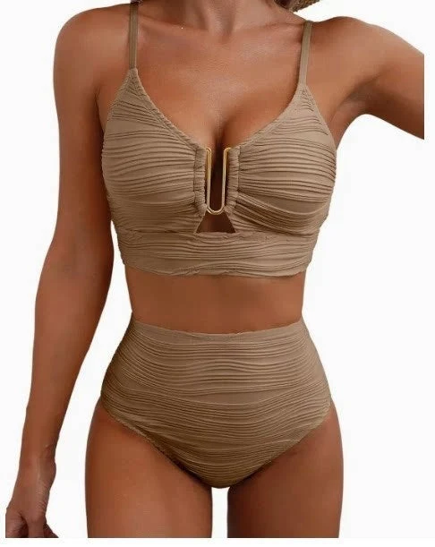 Damen Hochgeschnittener Bikini mit Raffungen