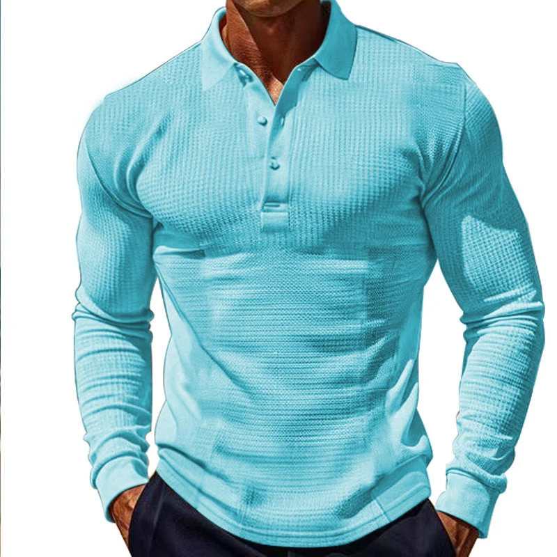 Herren Langarm-Henley-Shirt aus atmungsaktivem Strukturmaterial mit dekorativen Knöpfen