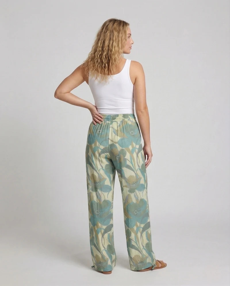 Damen Leinenhose Weit Elastischer Bund Kordelzug