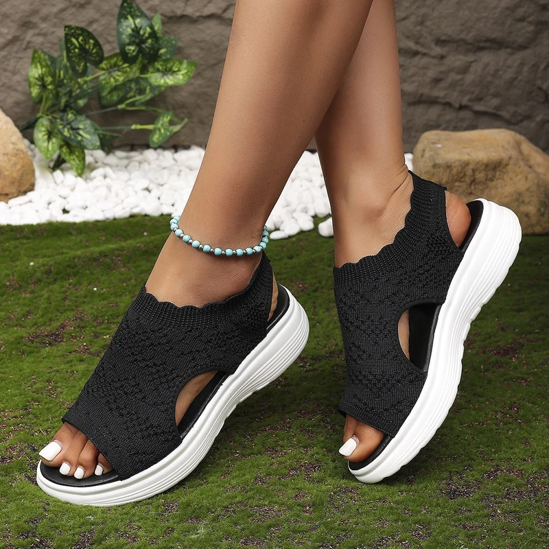 Damen Bequeme Plateau-Sandalen mit elastischem Obermaterial und atmungsaktiver Sohle Nord Taschen