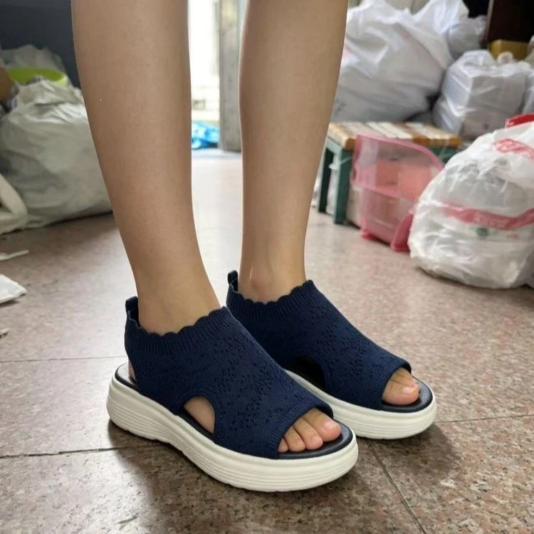 Damen Bequeme Plateau-Sandalen mit elastischem Obermaterial und atmungsaktiver Sohle Nord Taschen