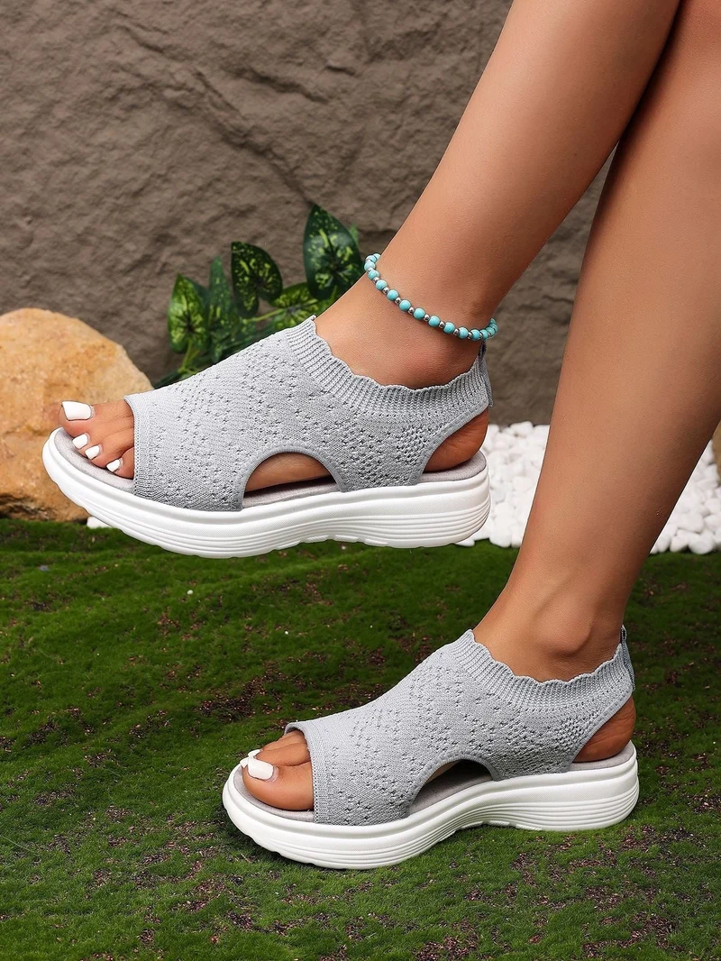 Damen Bequeme Plateau-Sandalen mit elastischem Obermaterial und atmungsaktiver Sohle Nord Taschen