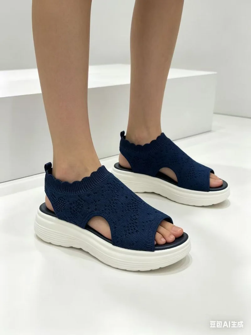Damen Bequeme Plateau-Sandalen mit elastischem Obermaterial und atmungsaktiver Sohle Nord Taschen