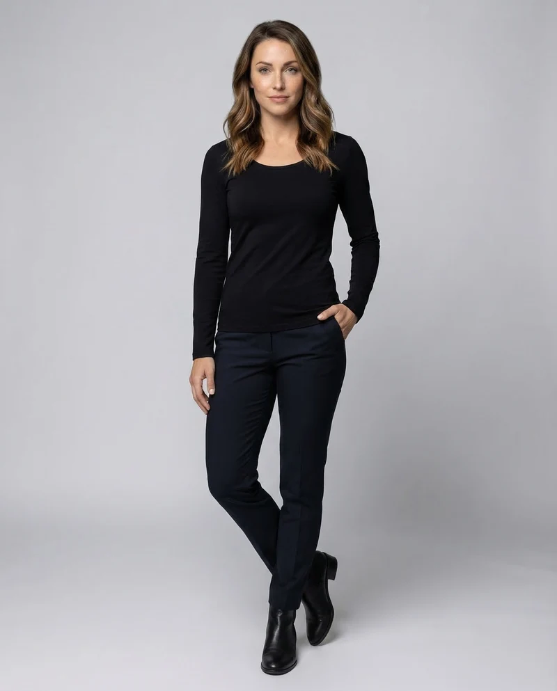 Damen Ausgestelltes Langarmshirt Baumwolljersey