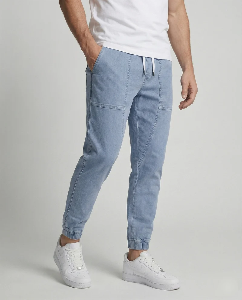Herren Lässige Elastikbund Jeansstoff-Jogginghose