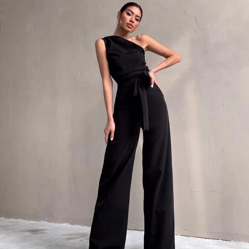 Damen One-Shoulder Jumpsuit mit weitem Bein