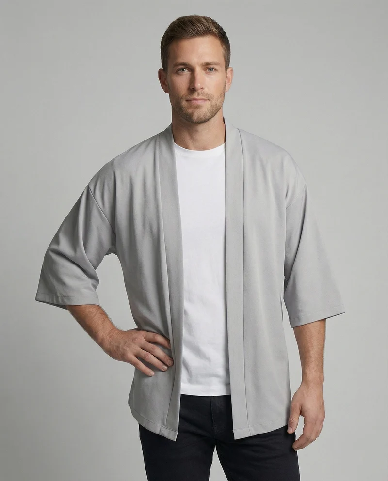 Herren nan offene weitgeschnittene Kimono-Jacke aus fließendem Jersey mit Seitentaschen und Dreiviertelärmeln Nord Taschen