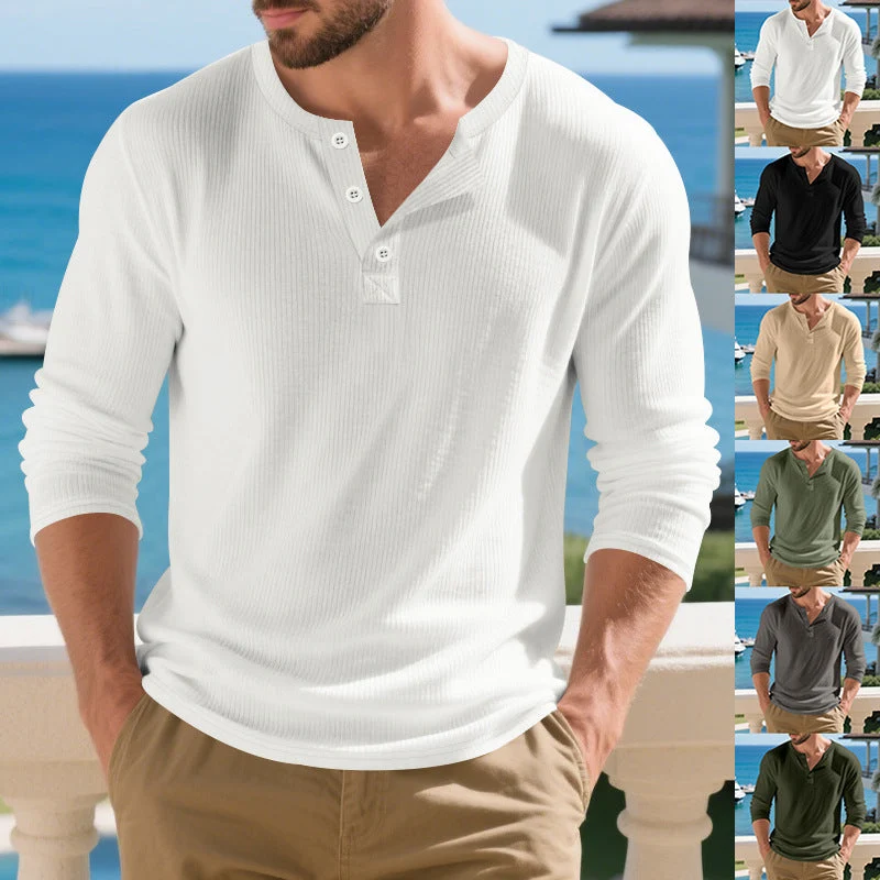 Herren Langarm-Henley-Shirt mit strukturierter Oberfläche