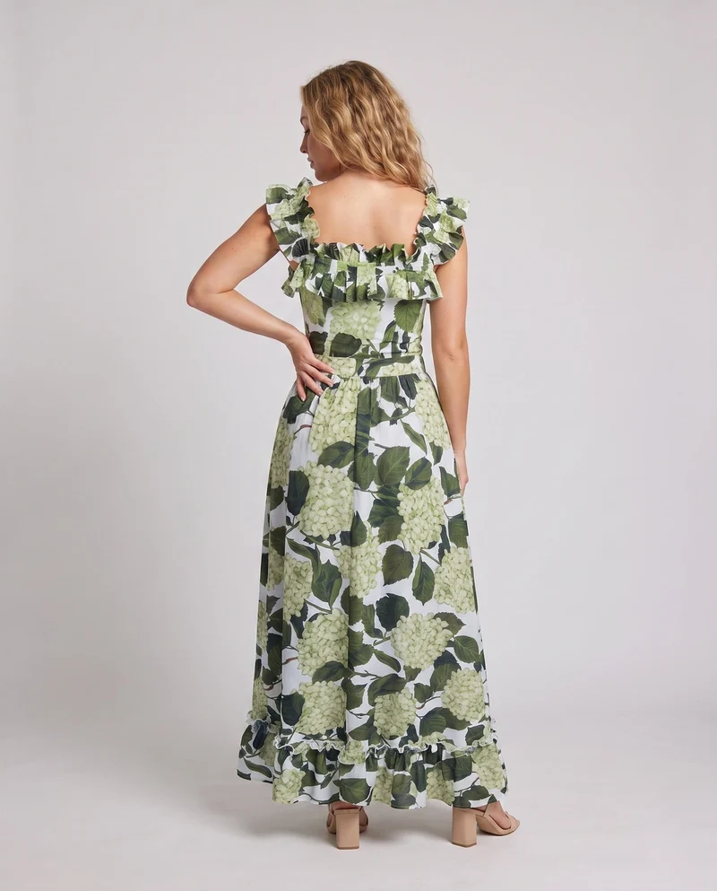 Damen Einteiler Badeanzug mit voluminösen Rüschendetails und floralem Design