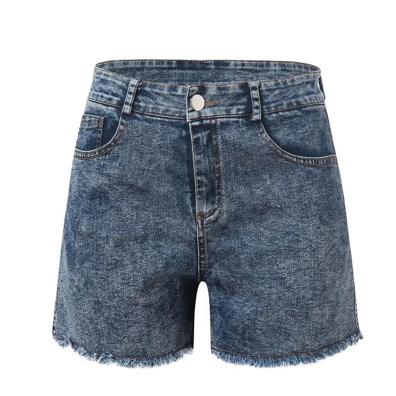 Damen hoch taillierte Denim-Shorts mit fransigem Saum