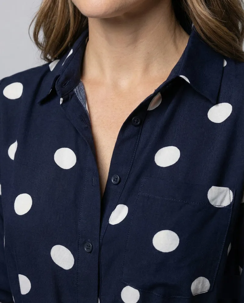 Damen lässiges Hemdkleid mit Punktmuster