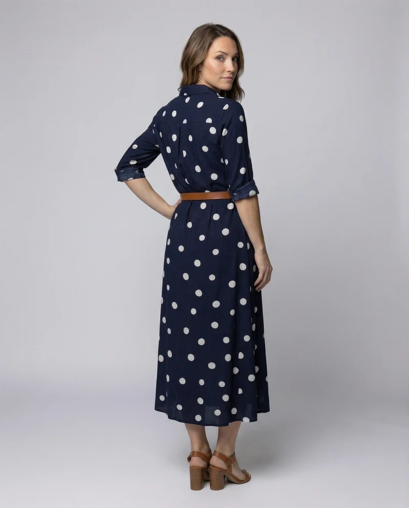 Damen lässiges Hemdkleid mit Punktmuster