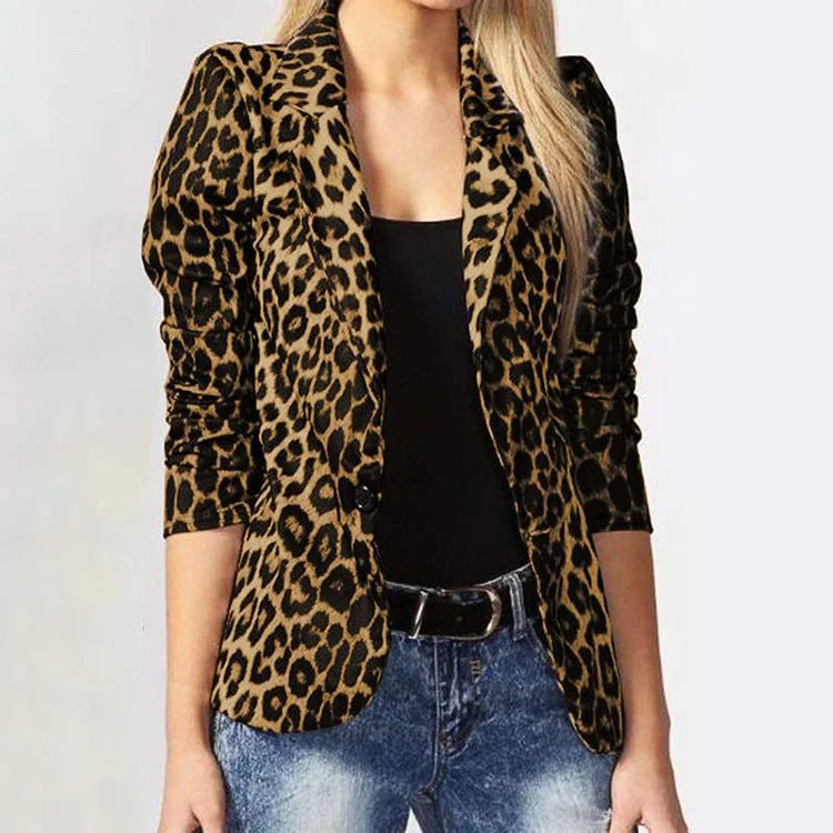 Damen Elegante Leopard-Muster Blazerjacke mit tailliertem Schnitt
