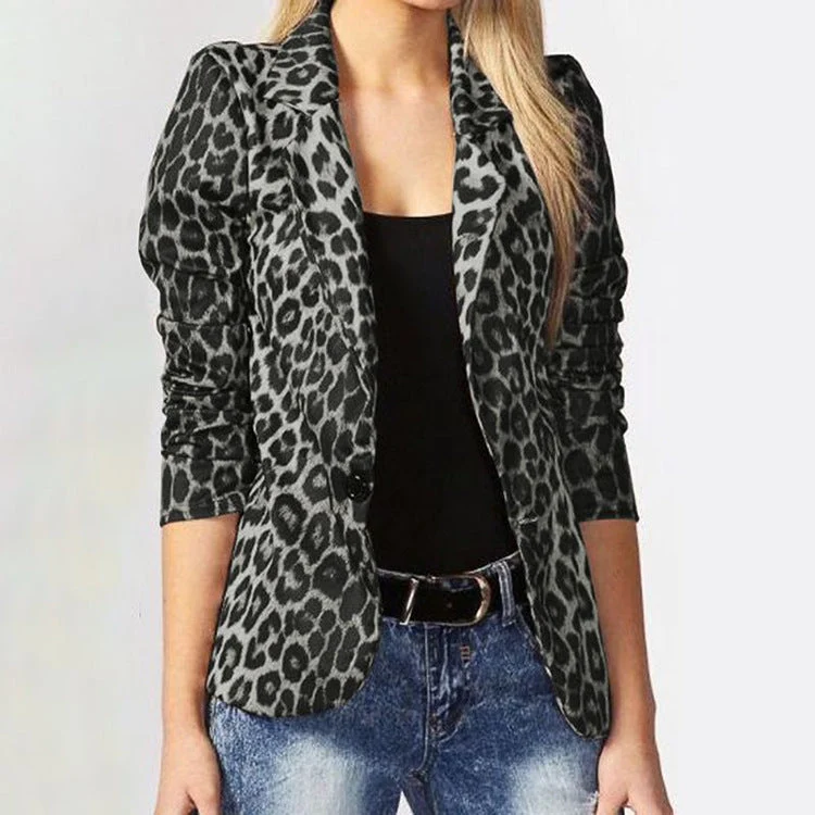 Damen Elegante Leopard-Muster Blazerjacke mit tailliertem Schnitt