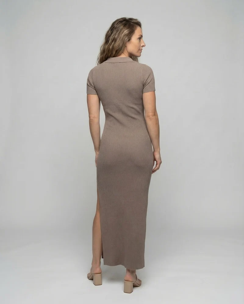 Damen Geripptes Maxikleid Seitlicher Schlitz
