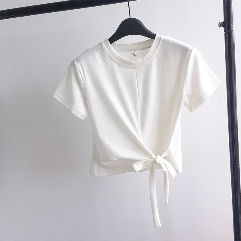 Damen Cropped-T-Shirt mit seitlichem Knoten und lässigem Schnitt
