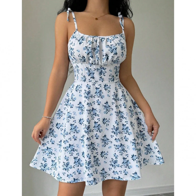 Damen Sommerliches Blümchenkleid mit verstellbaren Spaghettiträgern