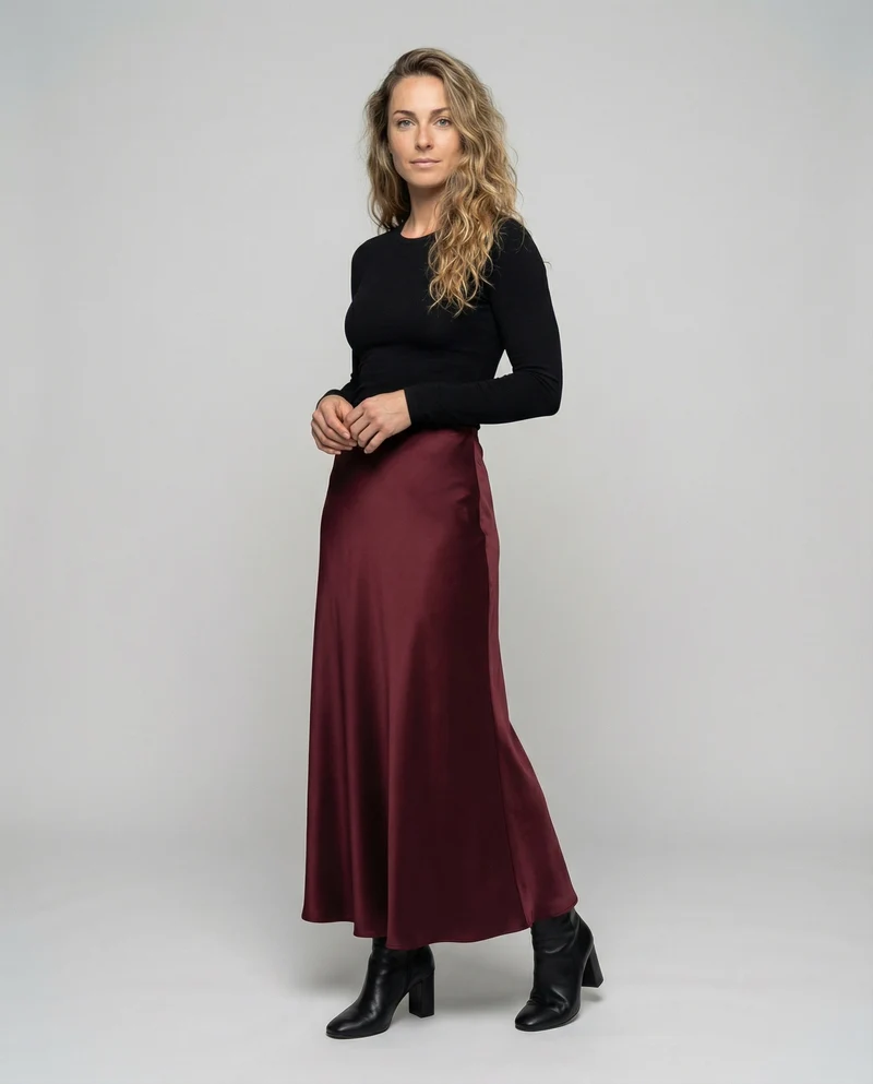 Damen fließender Satin-Sliprock mit Ausstellung