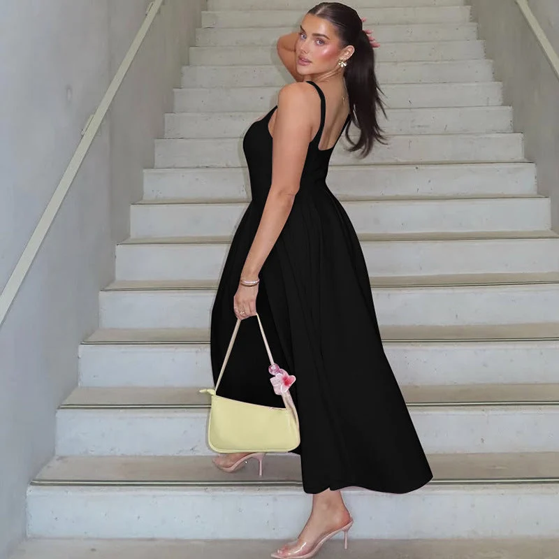 Damen Elegantes Maxikleid mit A-Linie und breiten Trägern