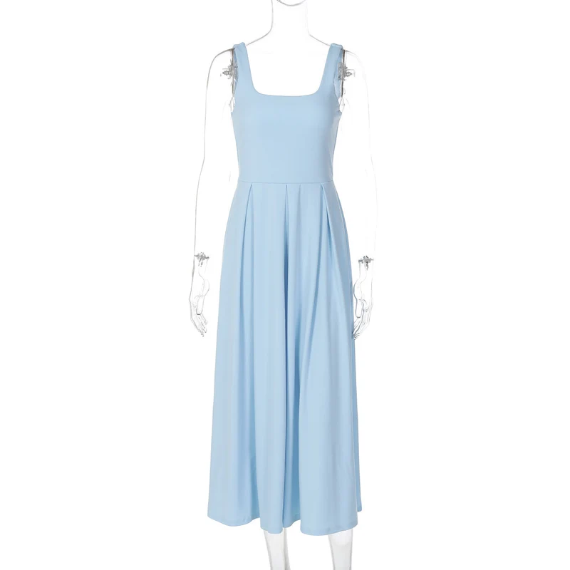Damen Elegantes Maxikleid mit A-Linie und breiten Trägern