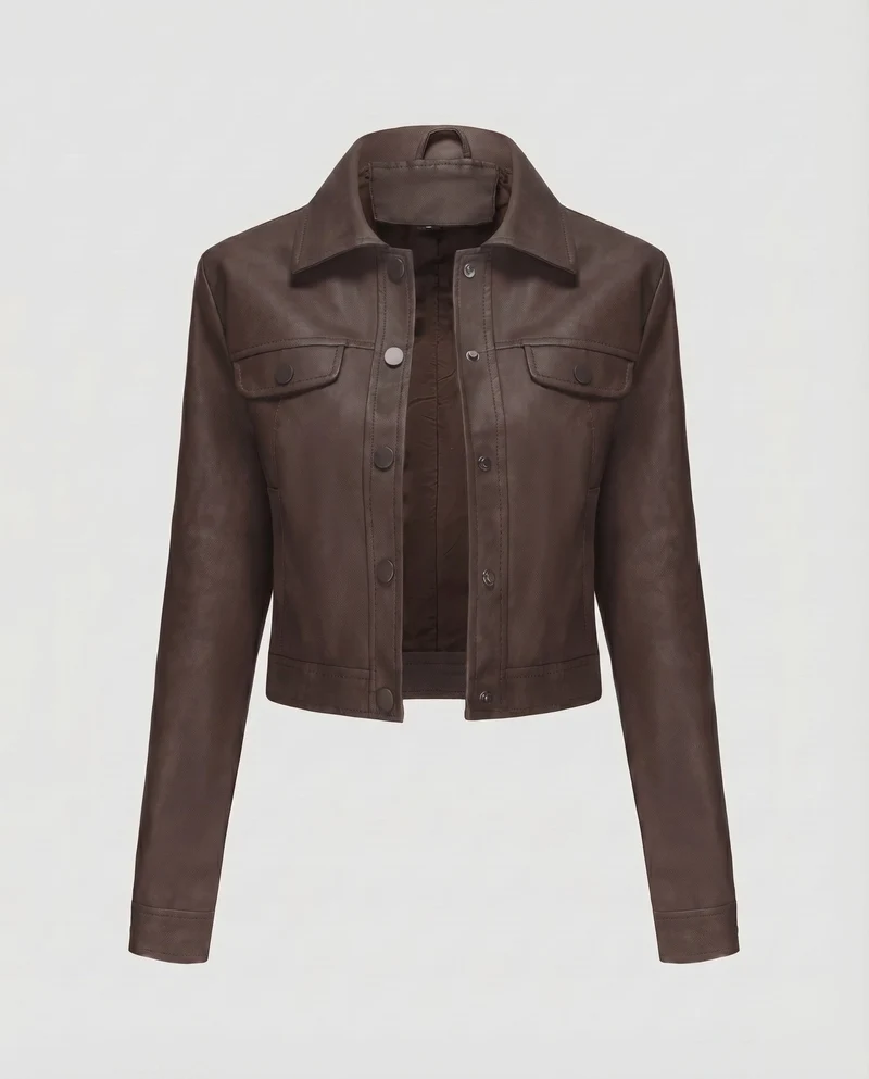 Damen Truckerjacke Wildlederoptik Pattentaschen Druckknopfleiste