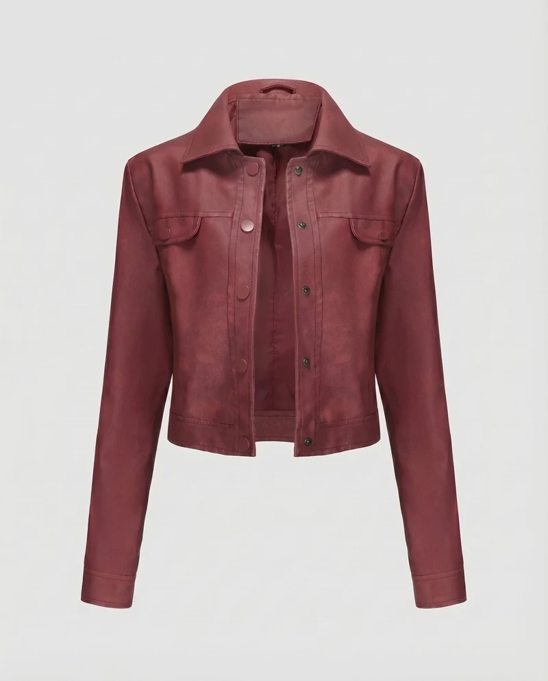 Damen Truckerjacke Wildlederoptik Pattentaschen Druckknopfleiste