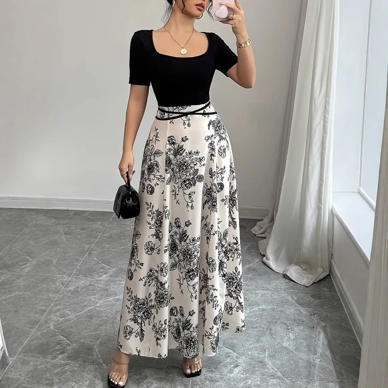 Damen Elegantes Maxikleid mit floralem Design und tailliertem Schnitt Nord Taschen