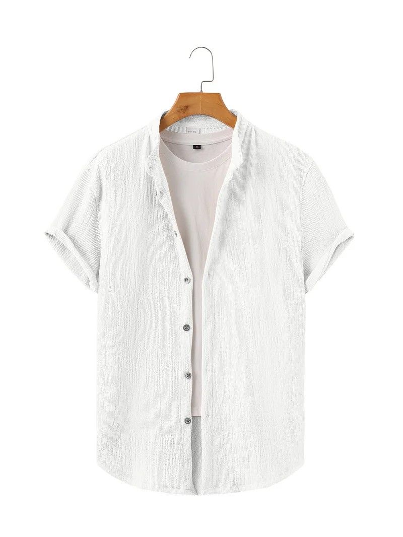 Herren nan leichtes Knitterstruktur-Überhemd mit umgeschlagenen Ärmeln entspannter Overshirt-Silhouette