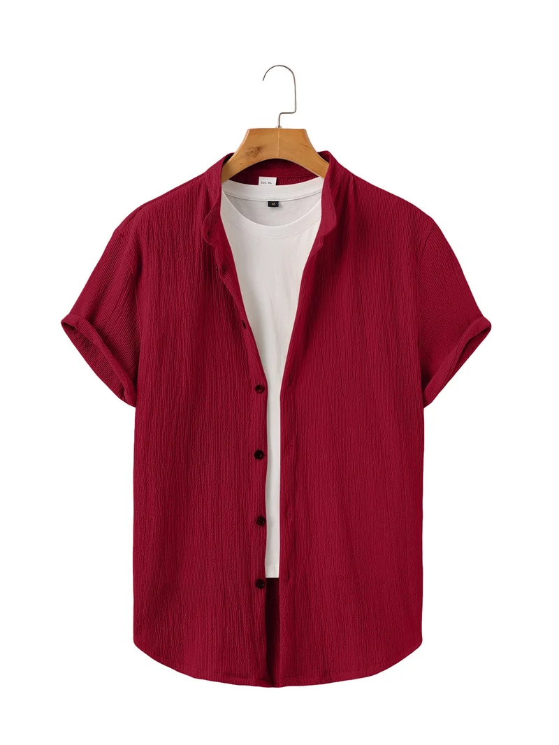 Herren nan leichtes Knitterstruktur-Überhemd mit umgeschlagenen Ärmeln entspannter Overshirt-Silhouette
