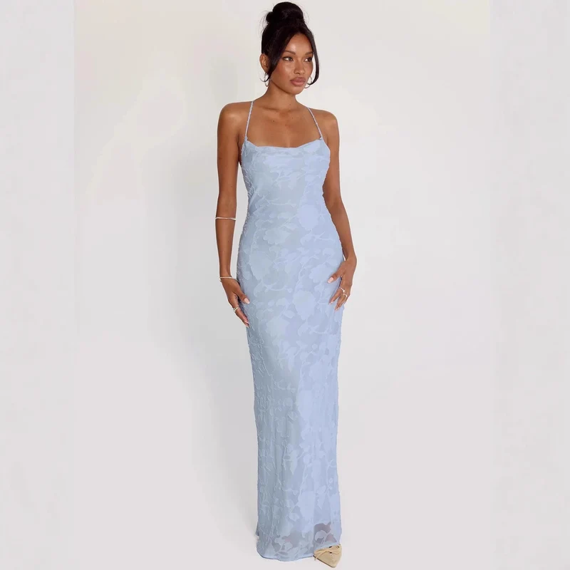 Damen Elegantes Abendkleid mit floralem Spitzenmuster und Spaghettiträgern