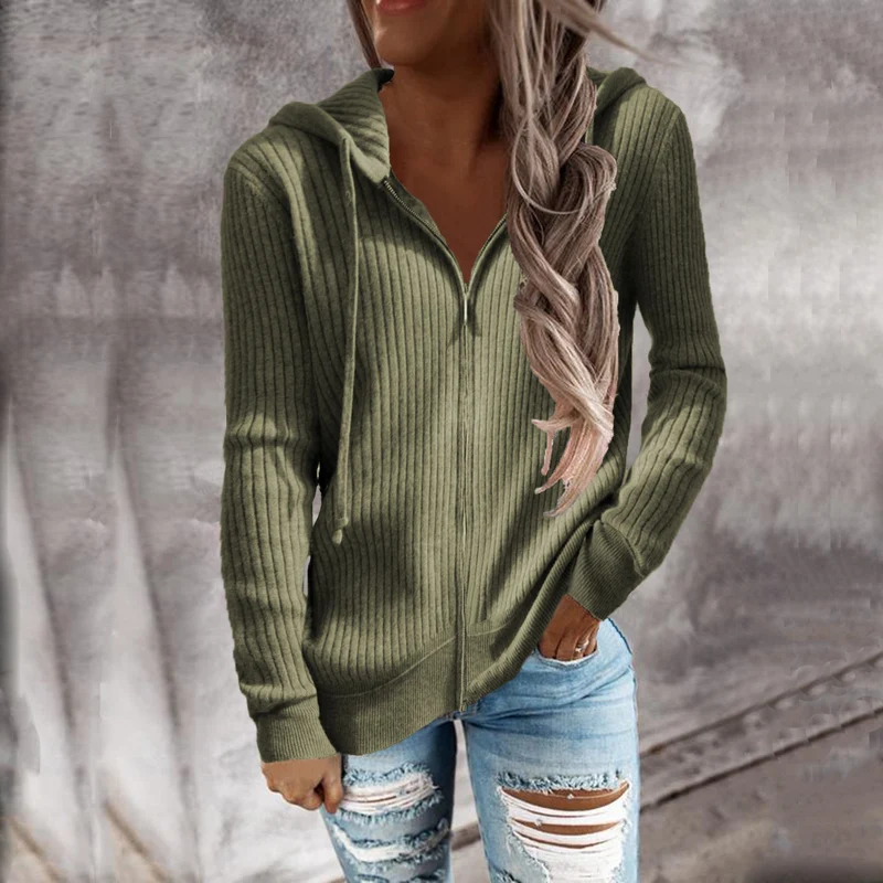 Damen Kapuzenjacke im modernen Rippenstrickdesign mit Taschen