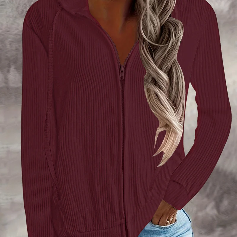Damen Kapuzenjacke im modernen Rippenstrickdesign mit Taschen
