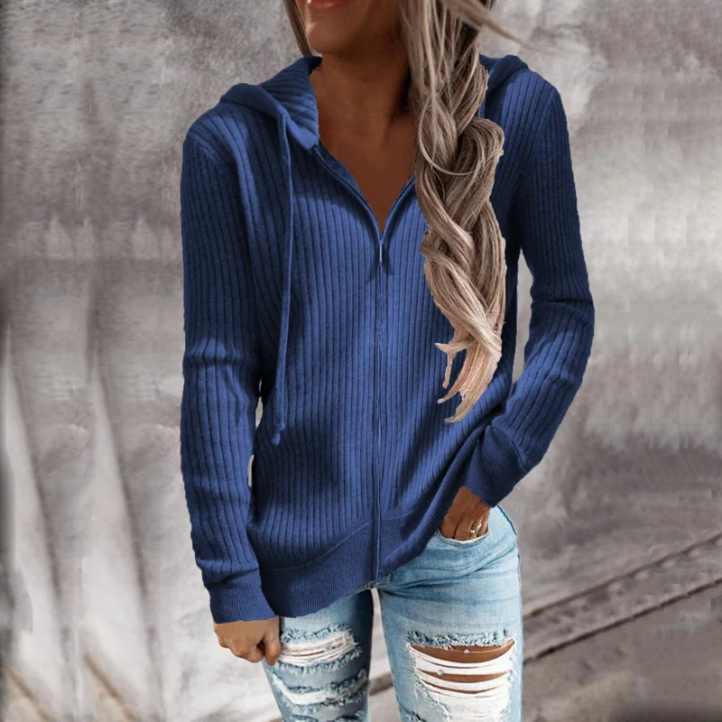 Damen Kapuzenjacke im modernen Rippenstrickdesign mit Taschen