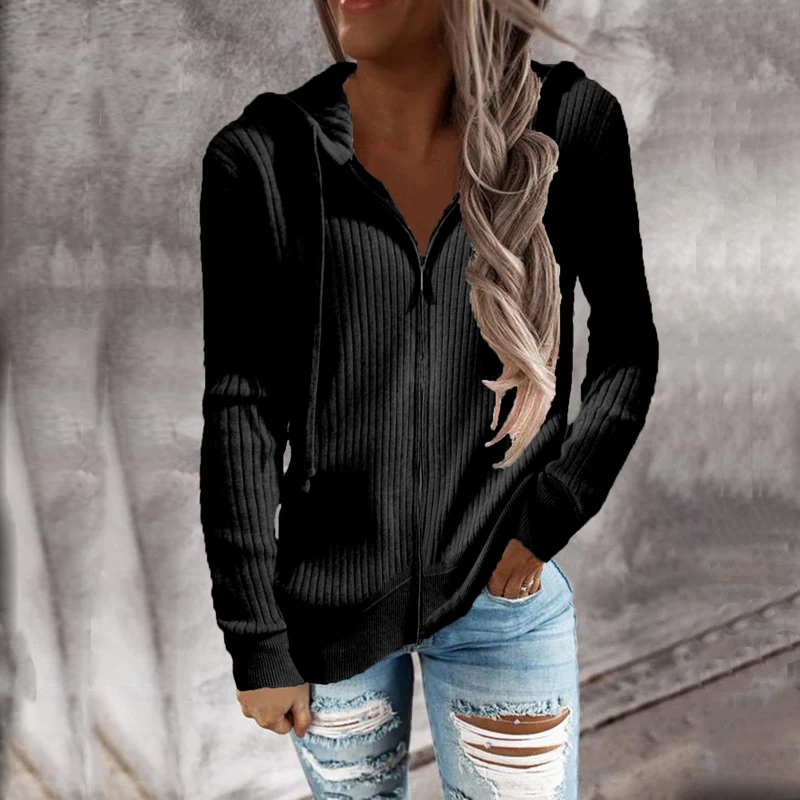 Damen Kapuzenjacke im modernen Rippenstrickdesign mit Taschen