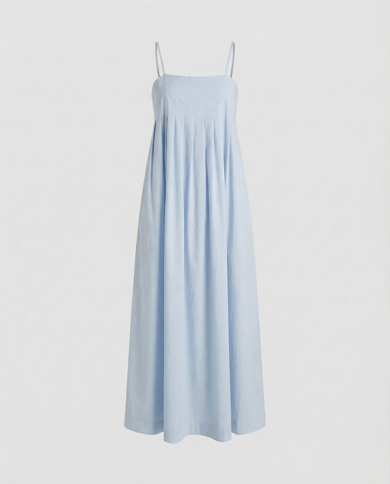 Damen Maxikleid Kellerfalten Spaghettiträger