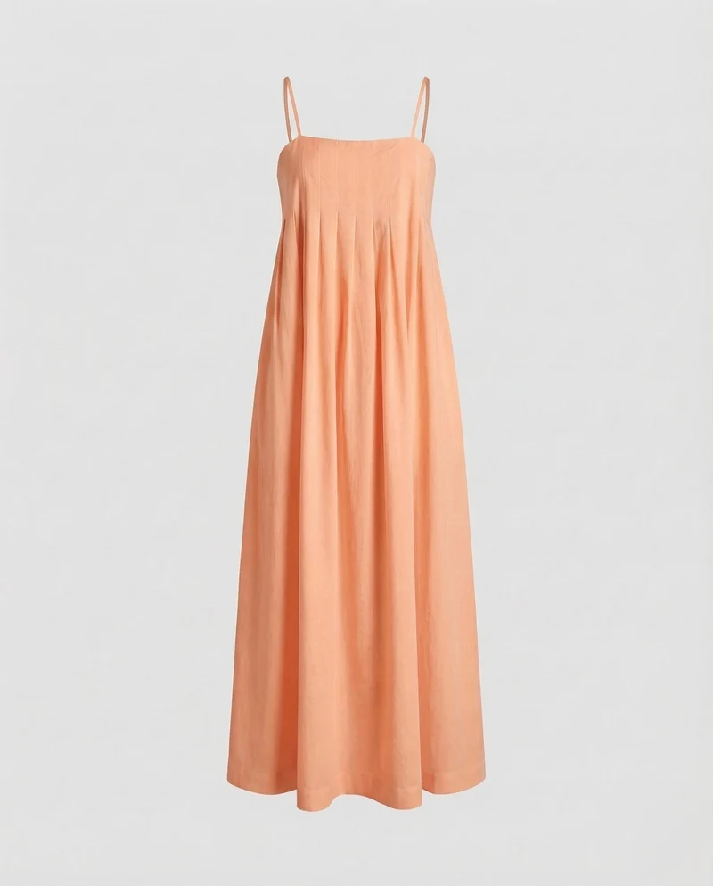 Damen Maxikleid Kellerfalten Spaghettiträger